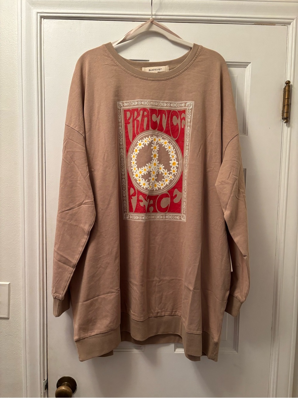BLUE VELVET Sweatshirt Dress /Tunic with Practice Peace Emblem Oversized L/XL